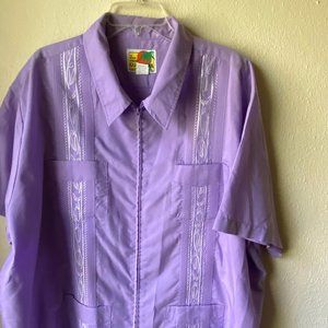 Haband Guayabera Men's Lilac Purple White Cuban Cigar Zip Top Shirt size 3…
